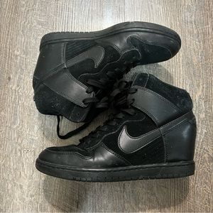 Nike Dunk Sky Hi Hidden Wedge Heel (528899-004) Triple Black High Womens 9